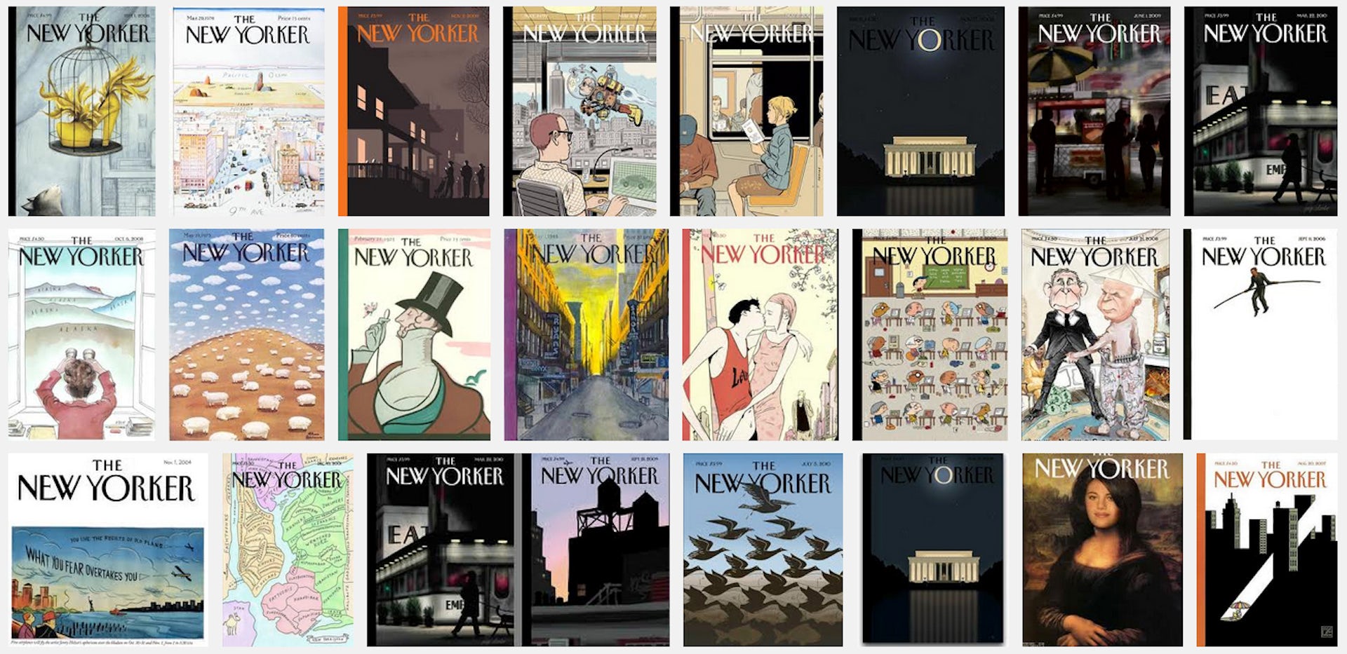 Un collage de couvertures du New Yorker.