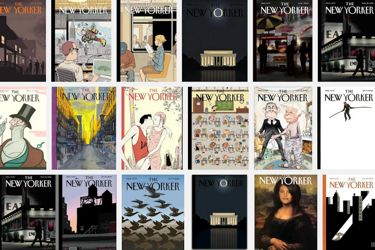 Un collage de couvertures du New Yorker.