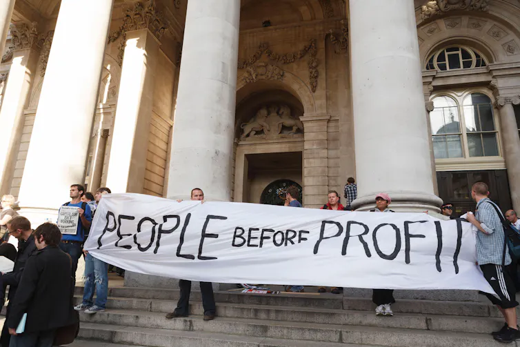Anti-bank bailout protesters outside London's Royal Exchange