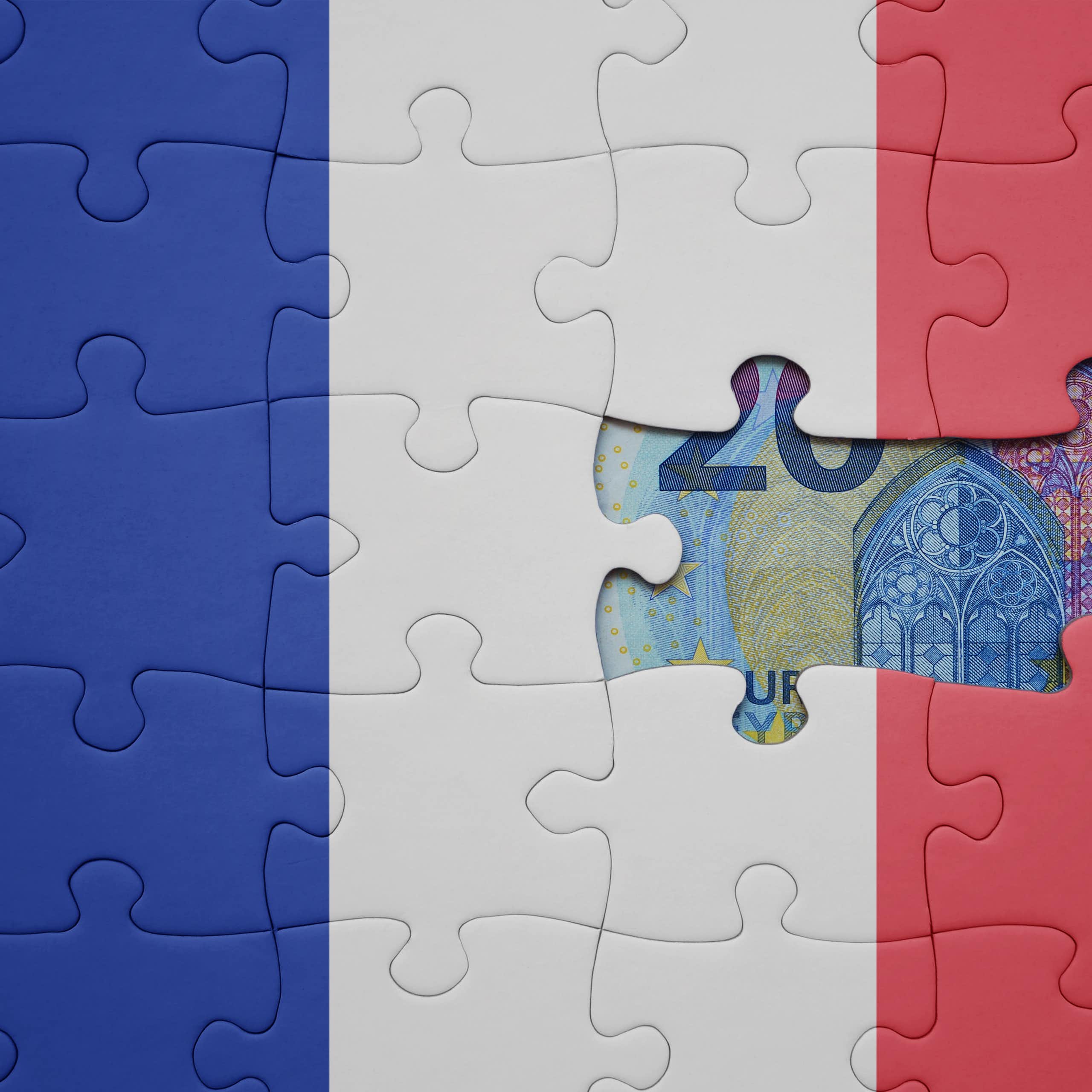 Billet de vingt euros dans le drapeau de la France