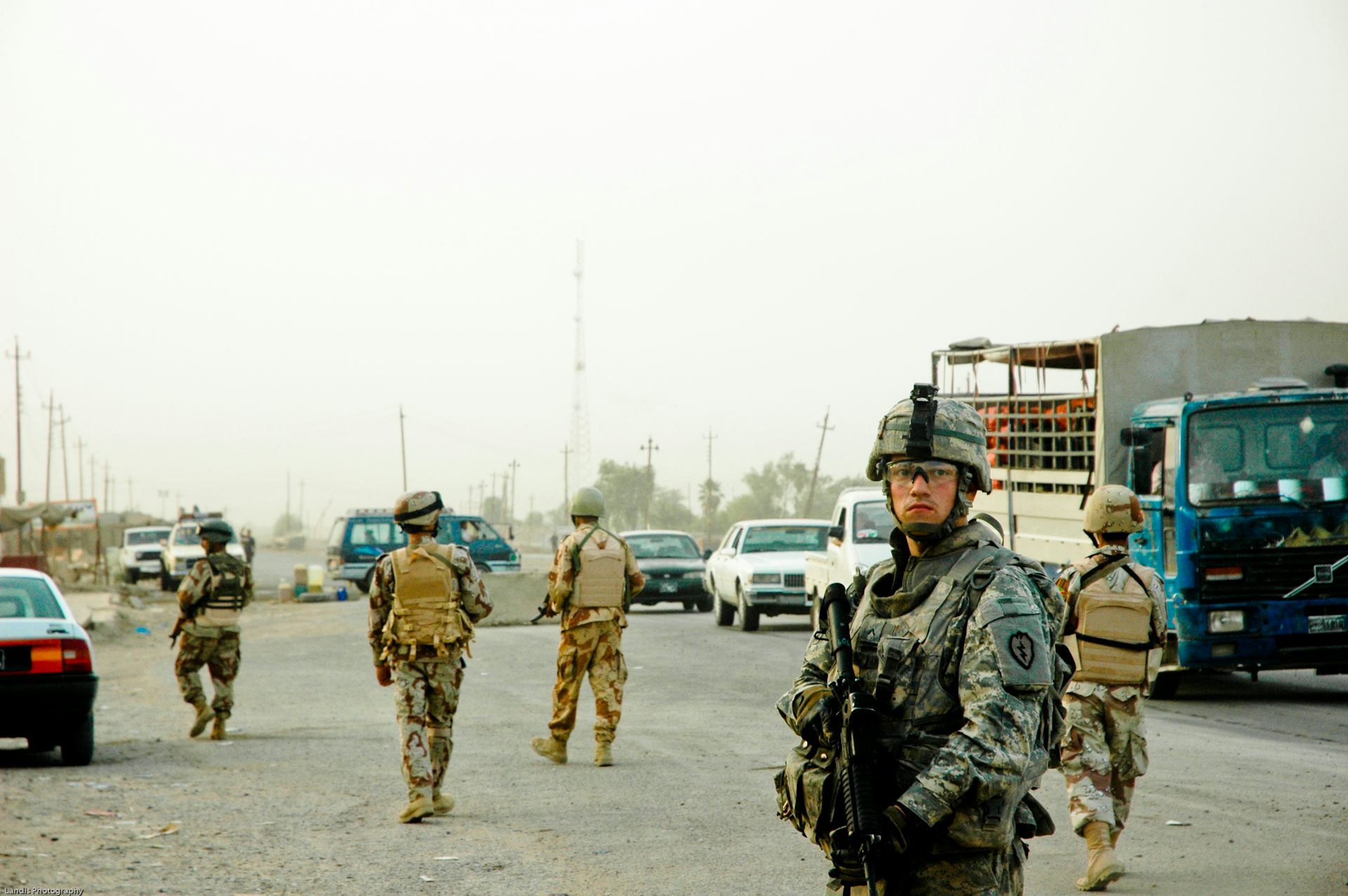 American soldiers on patrol in Taji, Iraq.