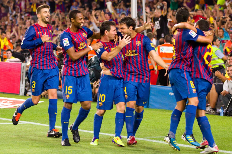 Jugadores del Barcelona celebrando un gol.