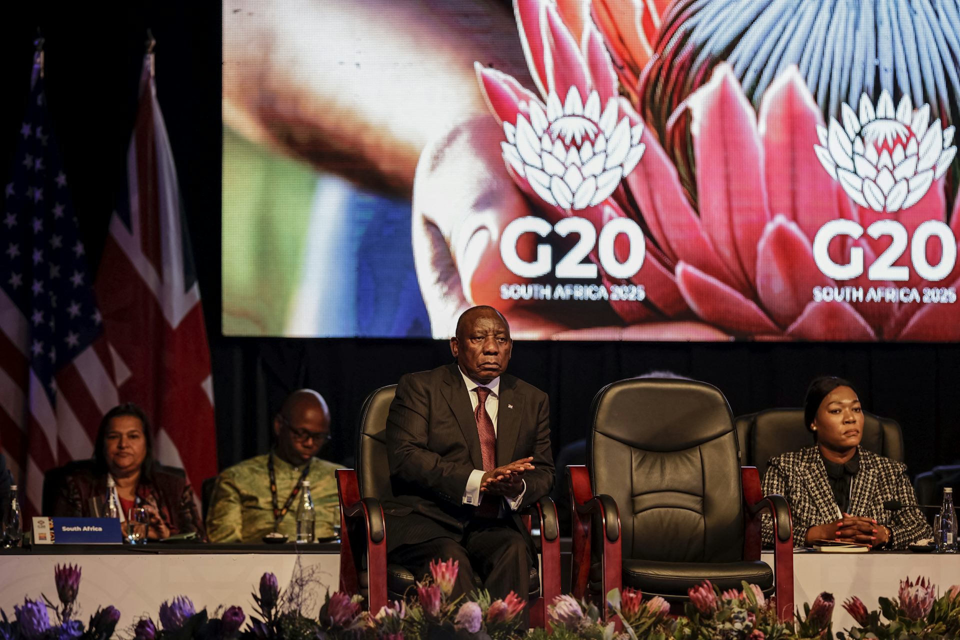 South African President Cyril Ramaphosa at the G20 Foreign Minister Meeting at the Nasrec Expo Centre in Johannesburg on February 20, 2025. 