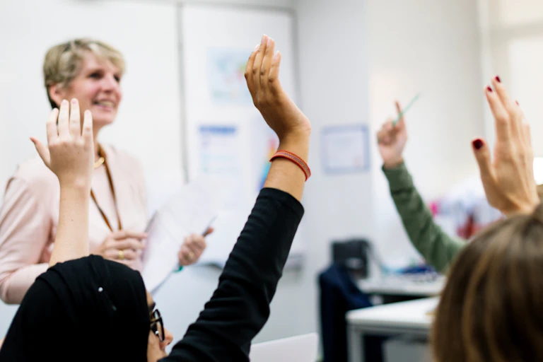 Pupils raising hands in class