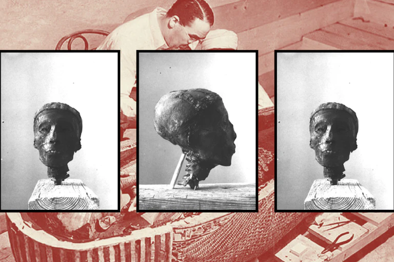 Pictures of Tutankhamun's severed head by Harry Burton
