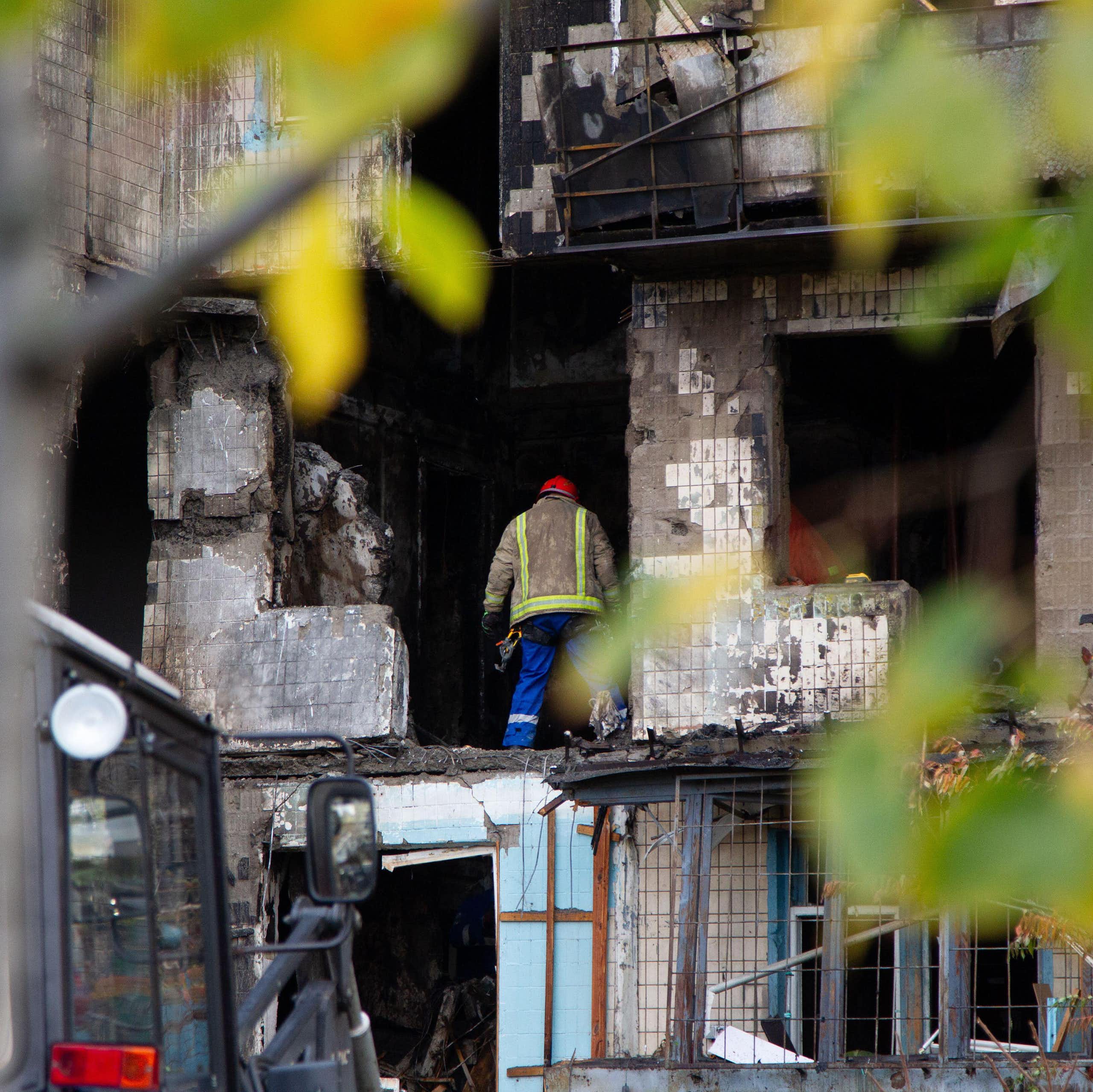 The aftermath of another Russian drone bombardment in Kyiv, Octobver 2025.