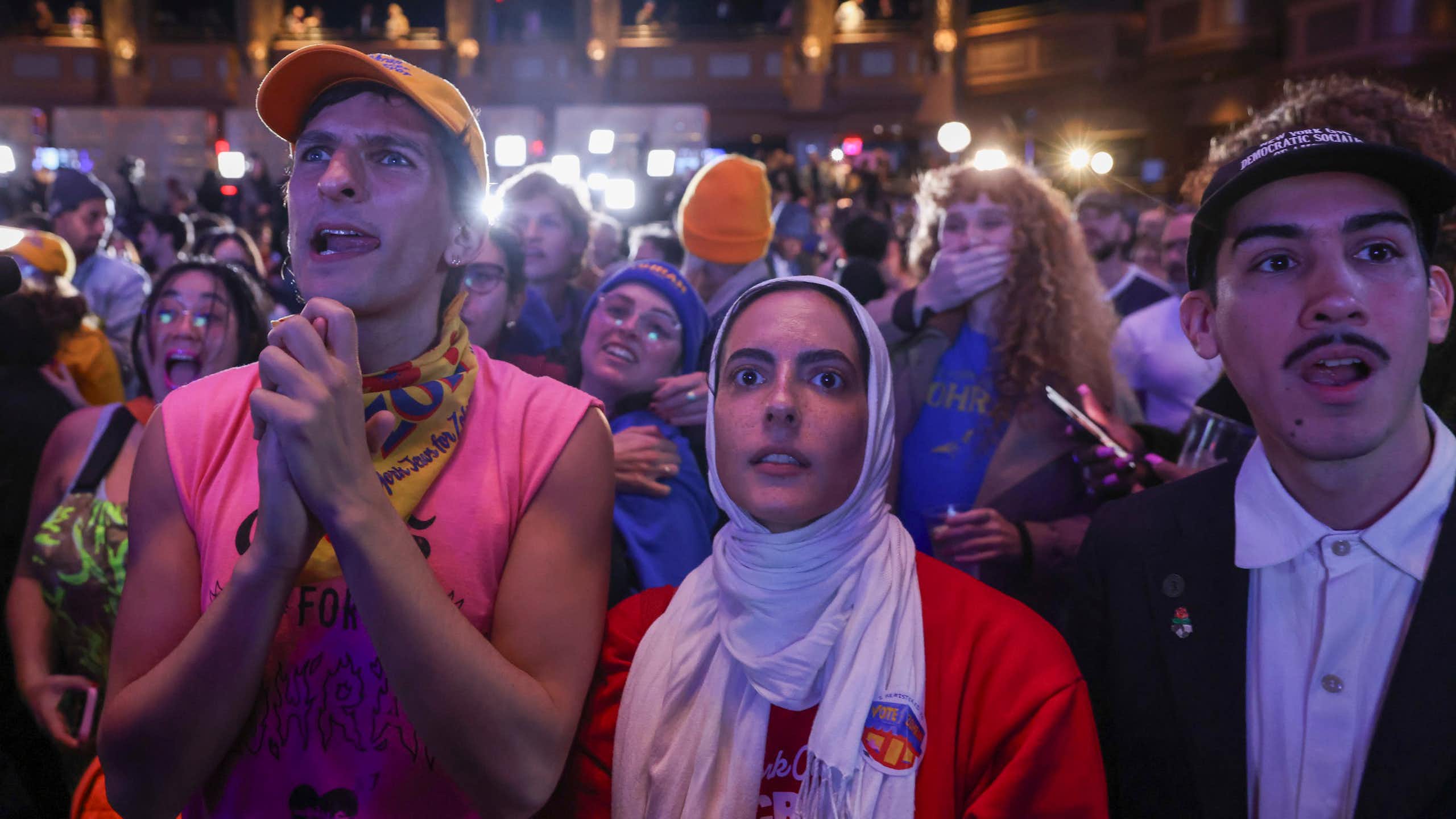 Supporters of Zohran Mamdani watch as the results of the New York City mayoral election are called.