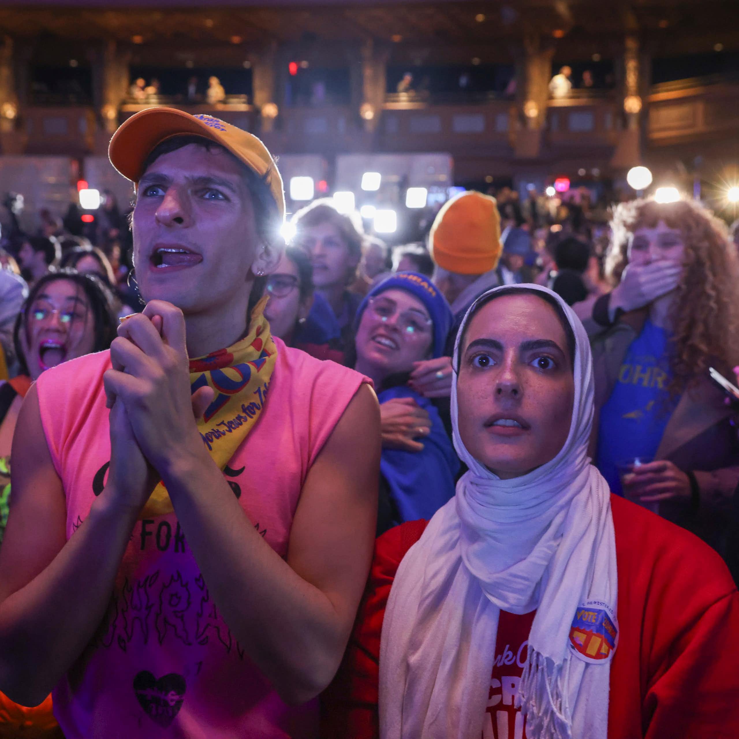 Supporters of Zohran Mamdani watch as the results of the New York City mayoral election are called.