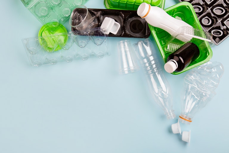 plastic packaging on blue background