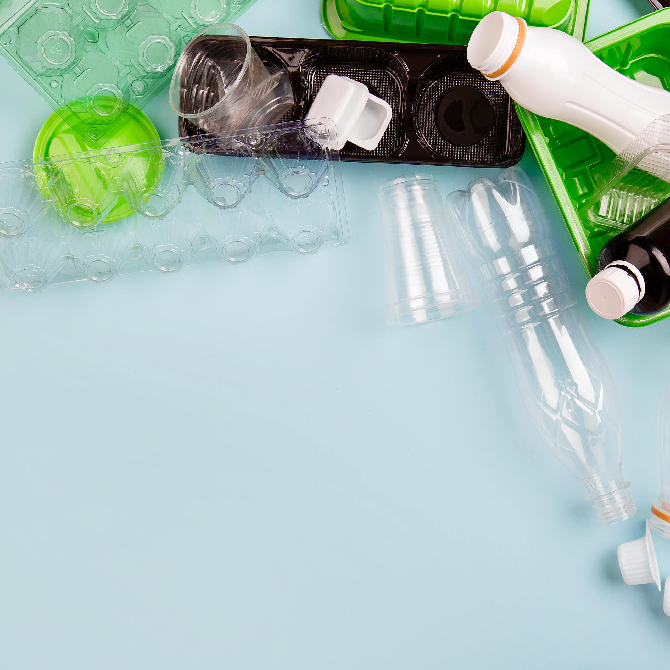 plastic packaging on blue background