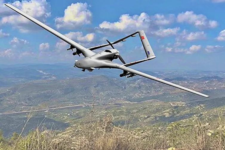 An unmanned drone in the sky.