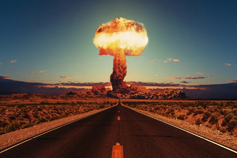 A stock photograph of a nuclear weapons explosion.