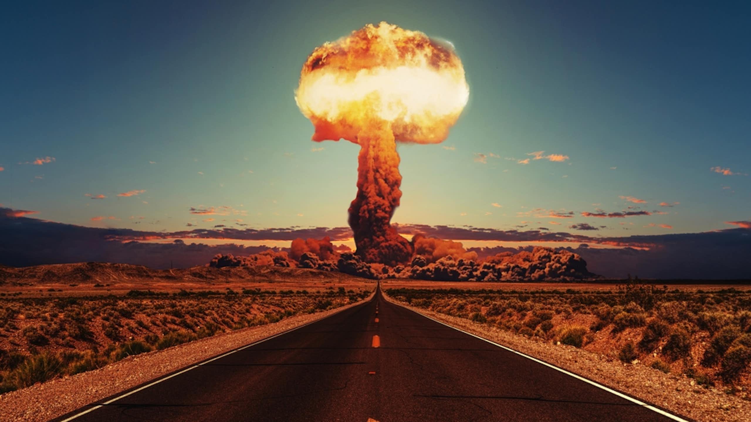 A stock photograph of a nuclear weapons explosion.