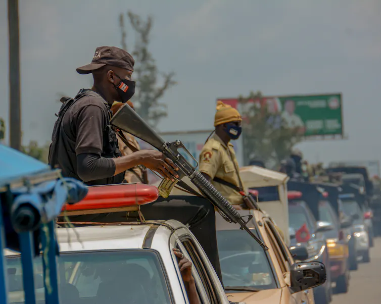 Nigerian security operatives during a military operation.