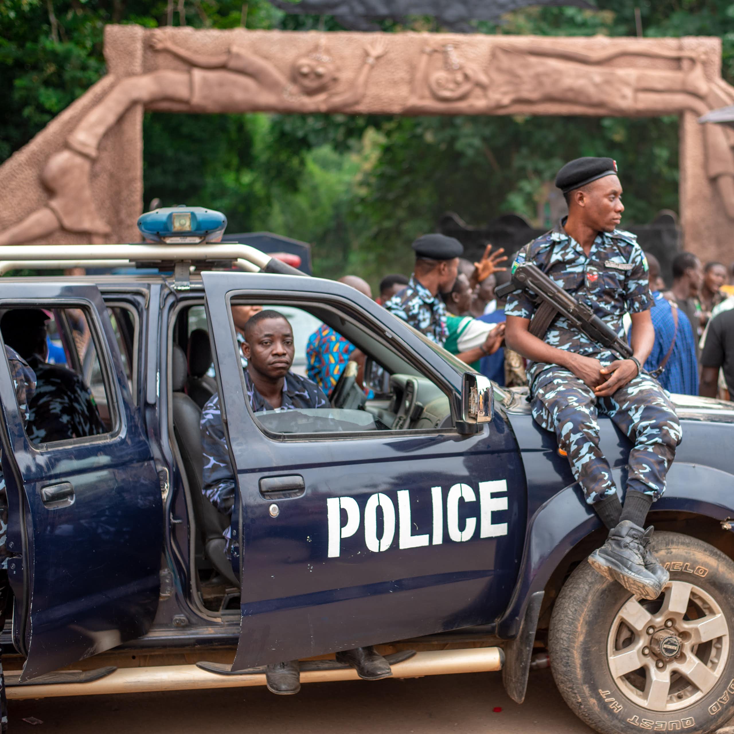 Nigerian police standing guard in Osun, south-western Nigeria.