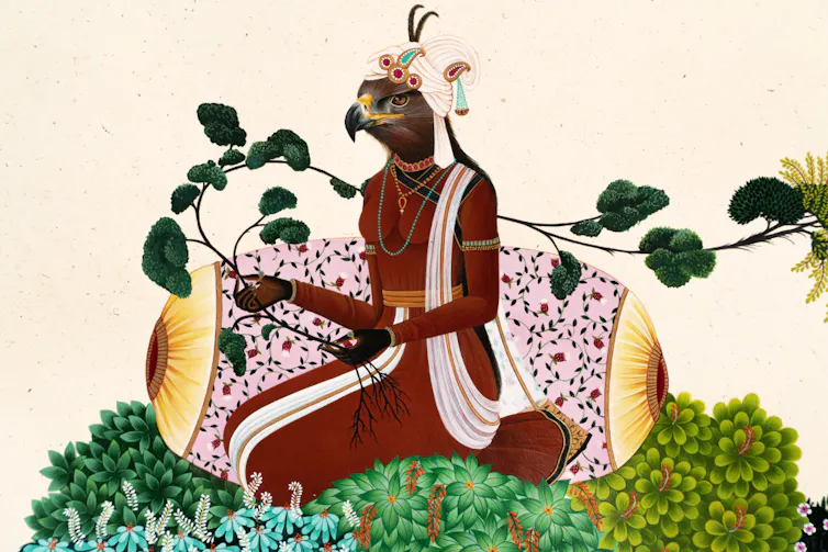 Painting of an eagle god sat crossed legged
