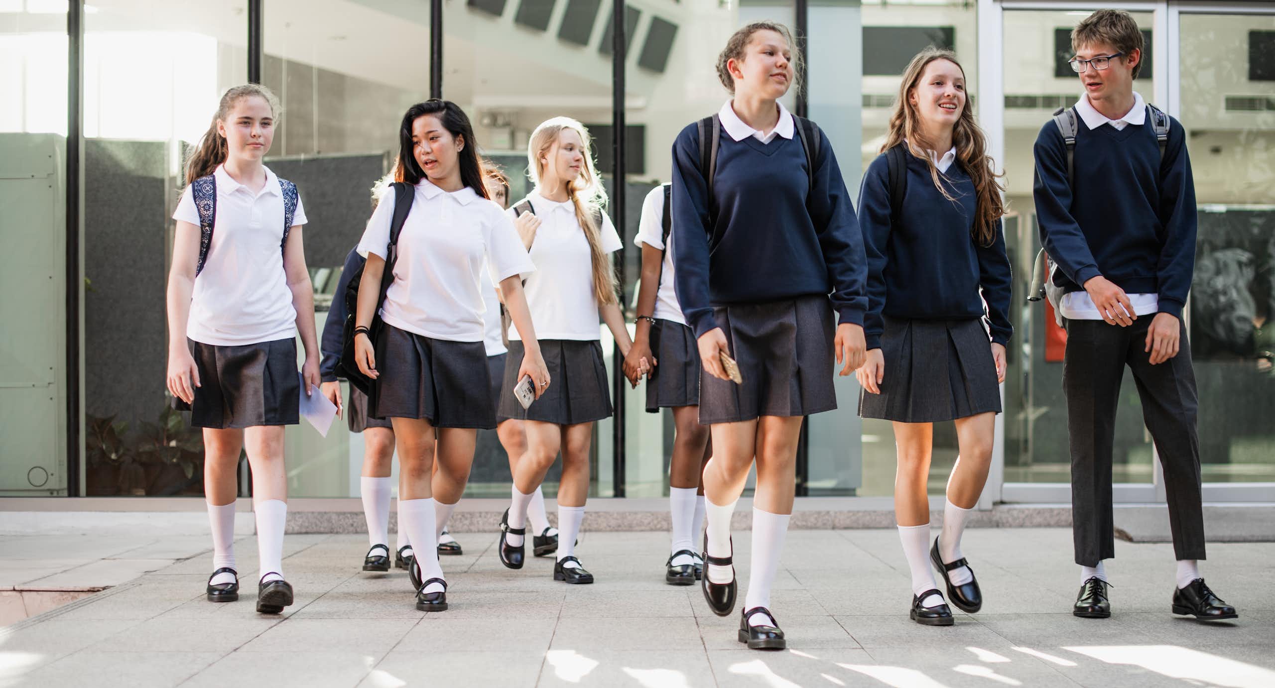 School pupils in uniform outside school