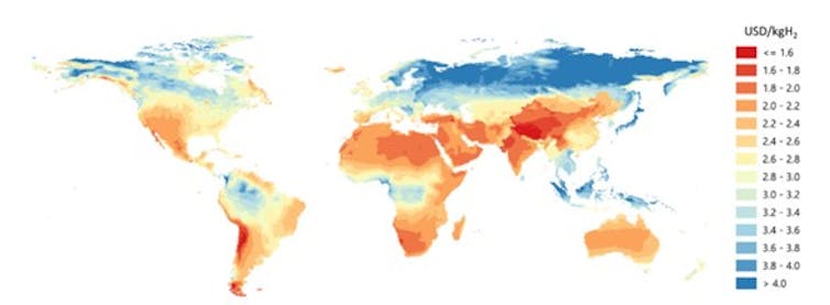 Costos de hidrógeno generados con prospectivas a largo plazo de energías fotovoltáica y eólica