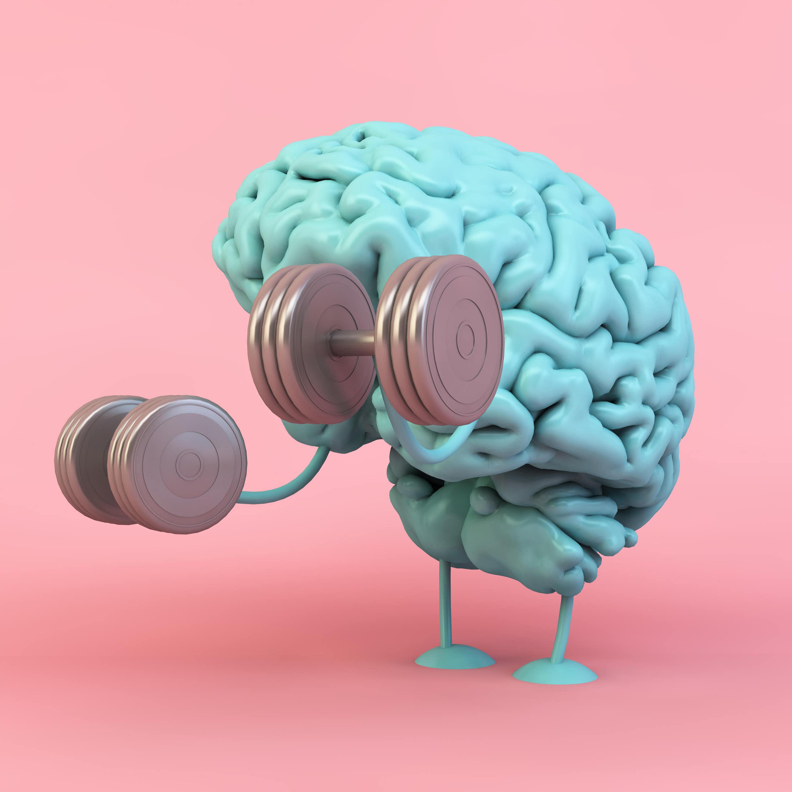 Model of a brain lifting dumbbells.