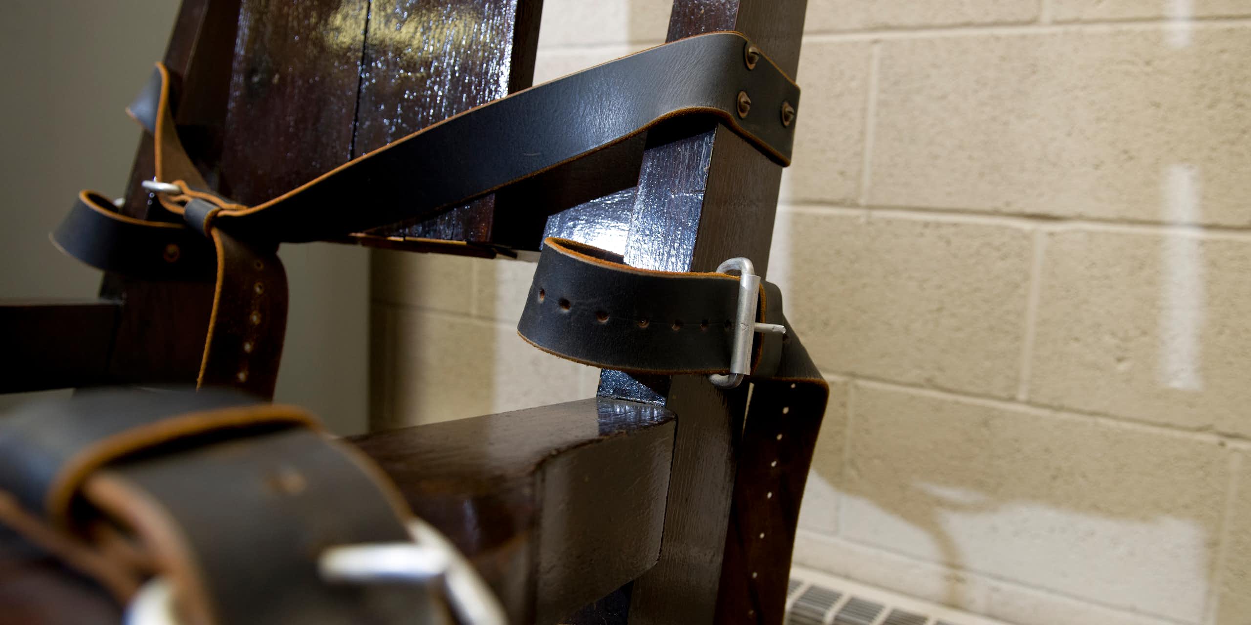close-up of the restraints on the electric chair