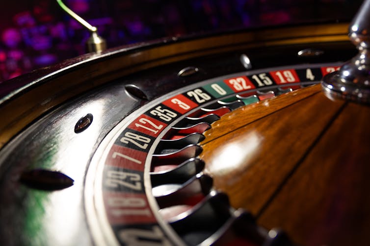 Close up of a roulette wheel.