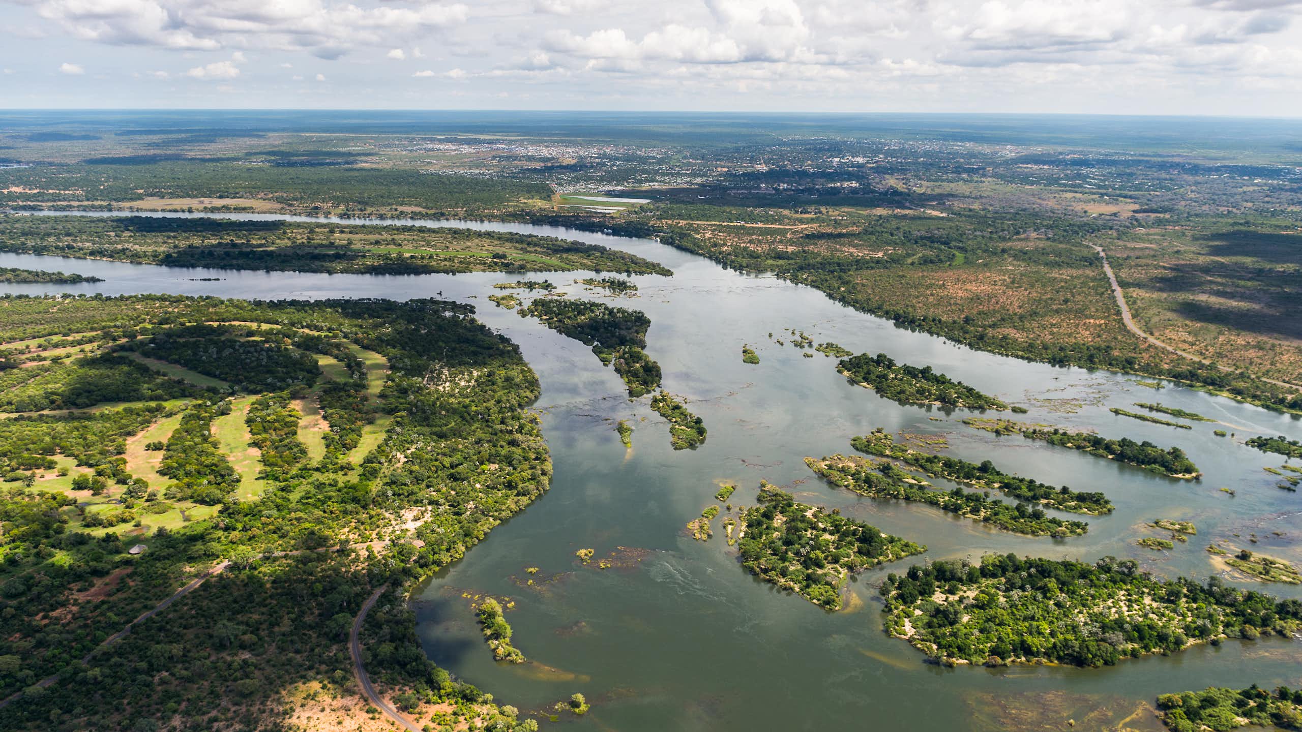 An aerial view of a large river