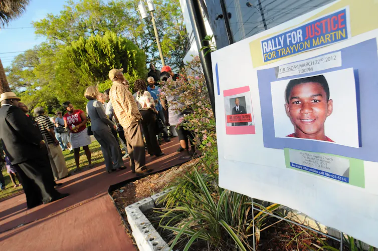 A sign for a rally after the Trayvon Martin shooting in Sanford, Florida.