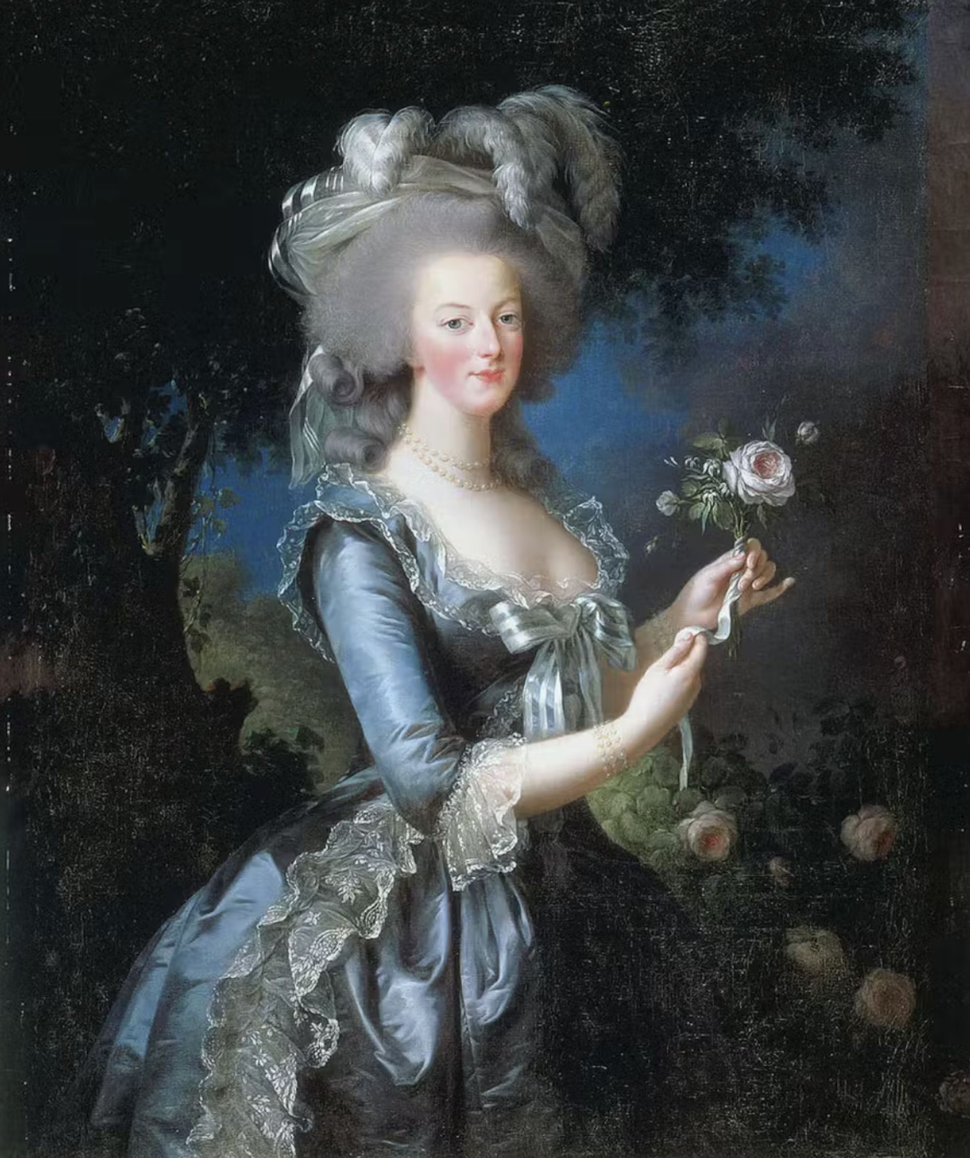 Painting of Marie Antoinette with a rose
