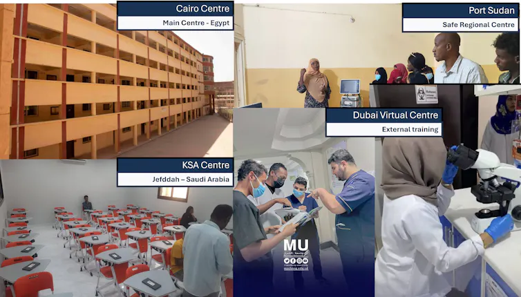 Montage of photos of students, classroom, building