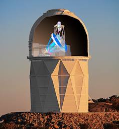 Desi sits in the dome of the Nicholas U. Mayall 4-meter Telescope at the Kitt Peak National Observatory.