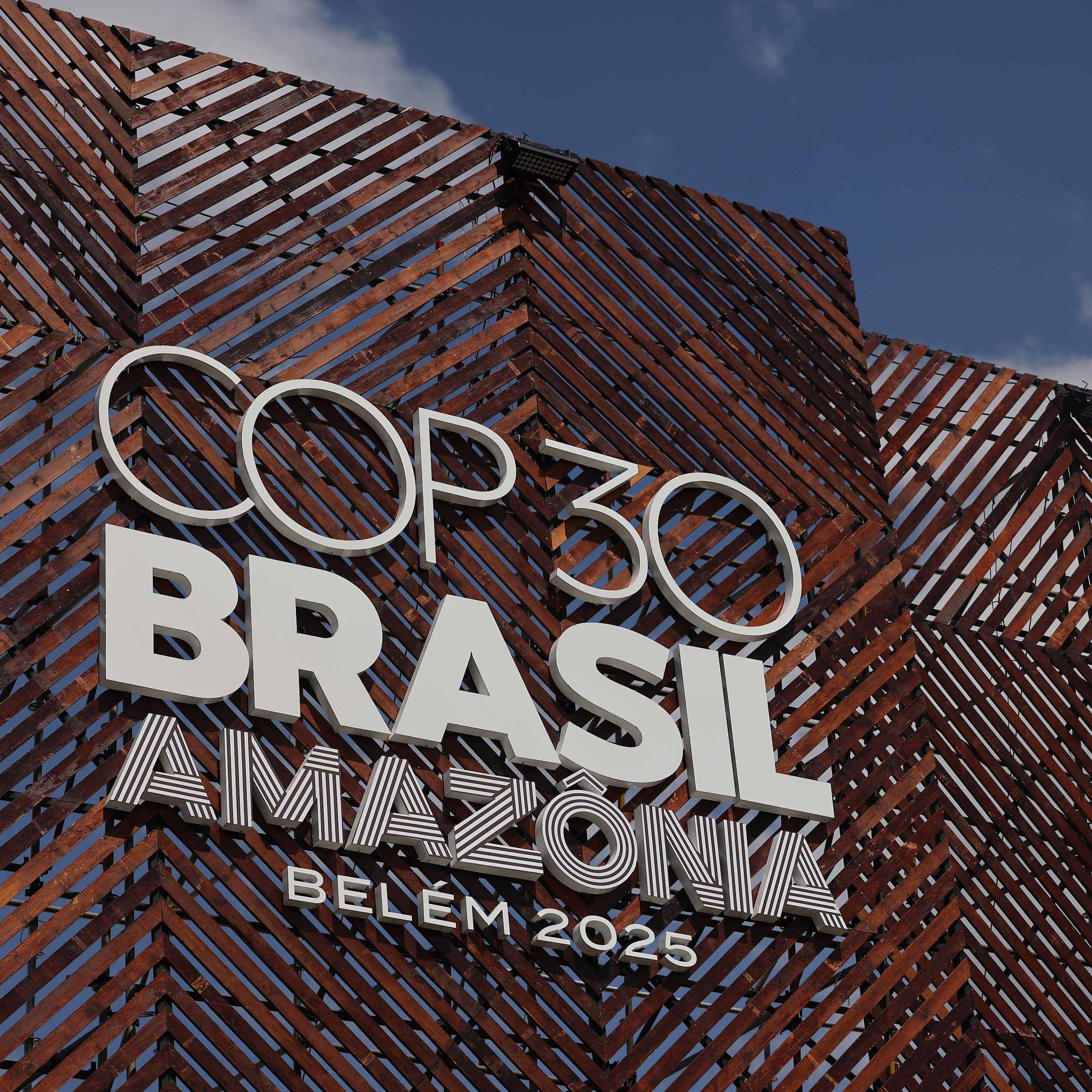 The COP30 logo at the central building of the meeting.