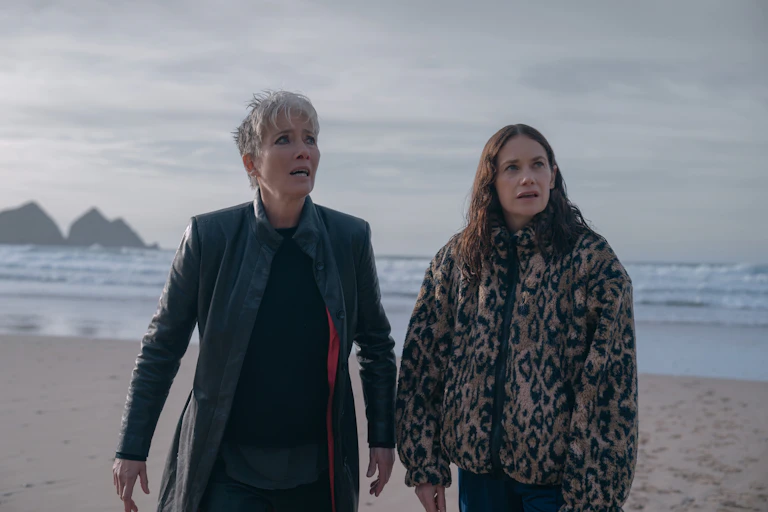 Emma Thompson and Ruth Wilson on a beach