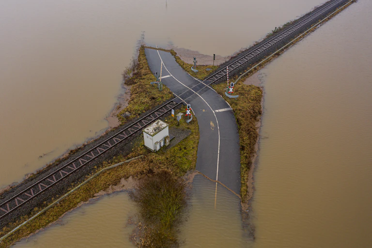 A flooded road.