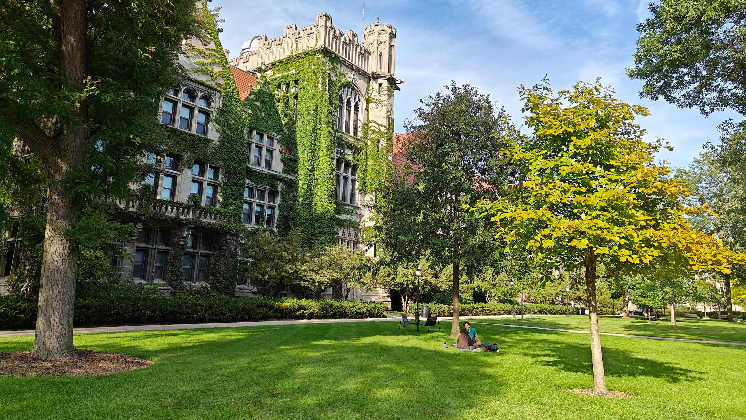 Photo of college quad with Gothic building