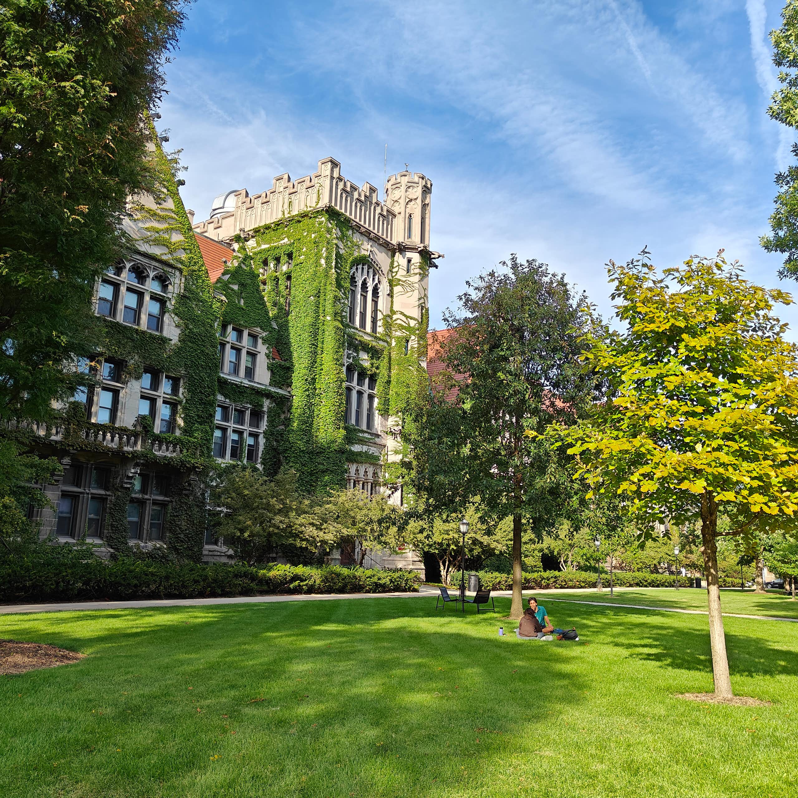 Photo of college quad with Gothic building