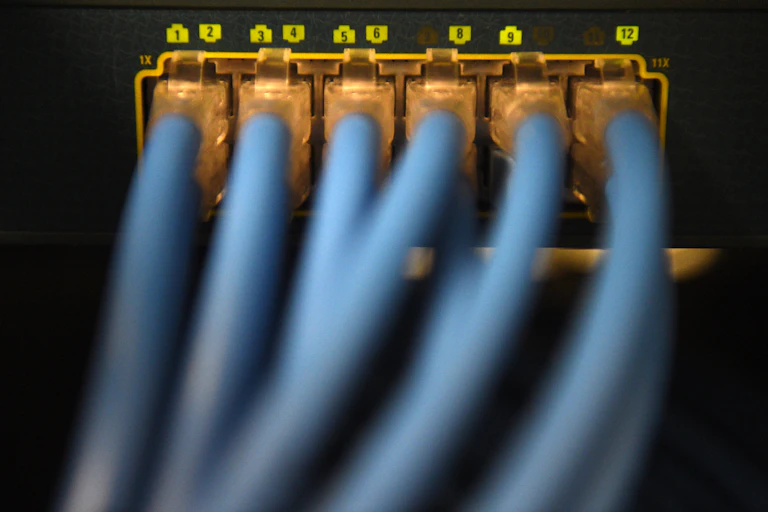 thernet data cables are seen in a server room in Canberra