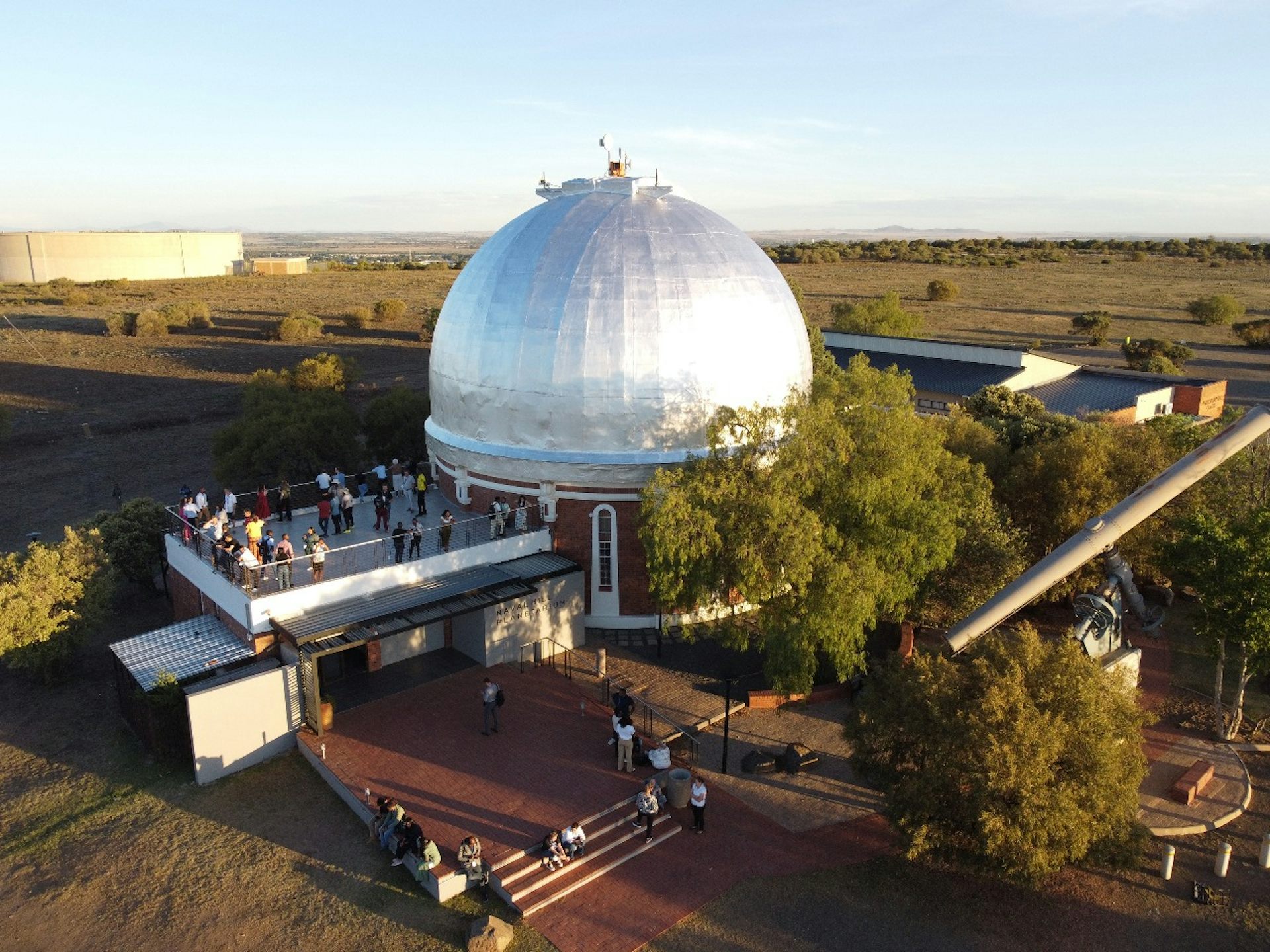 A building with a giant silver dome