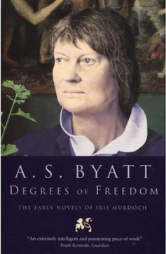 A book cover of book showing Iris Murdoch called Degrees of Freedom by A.S. Byatt