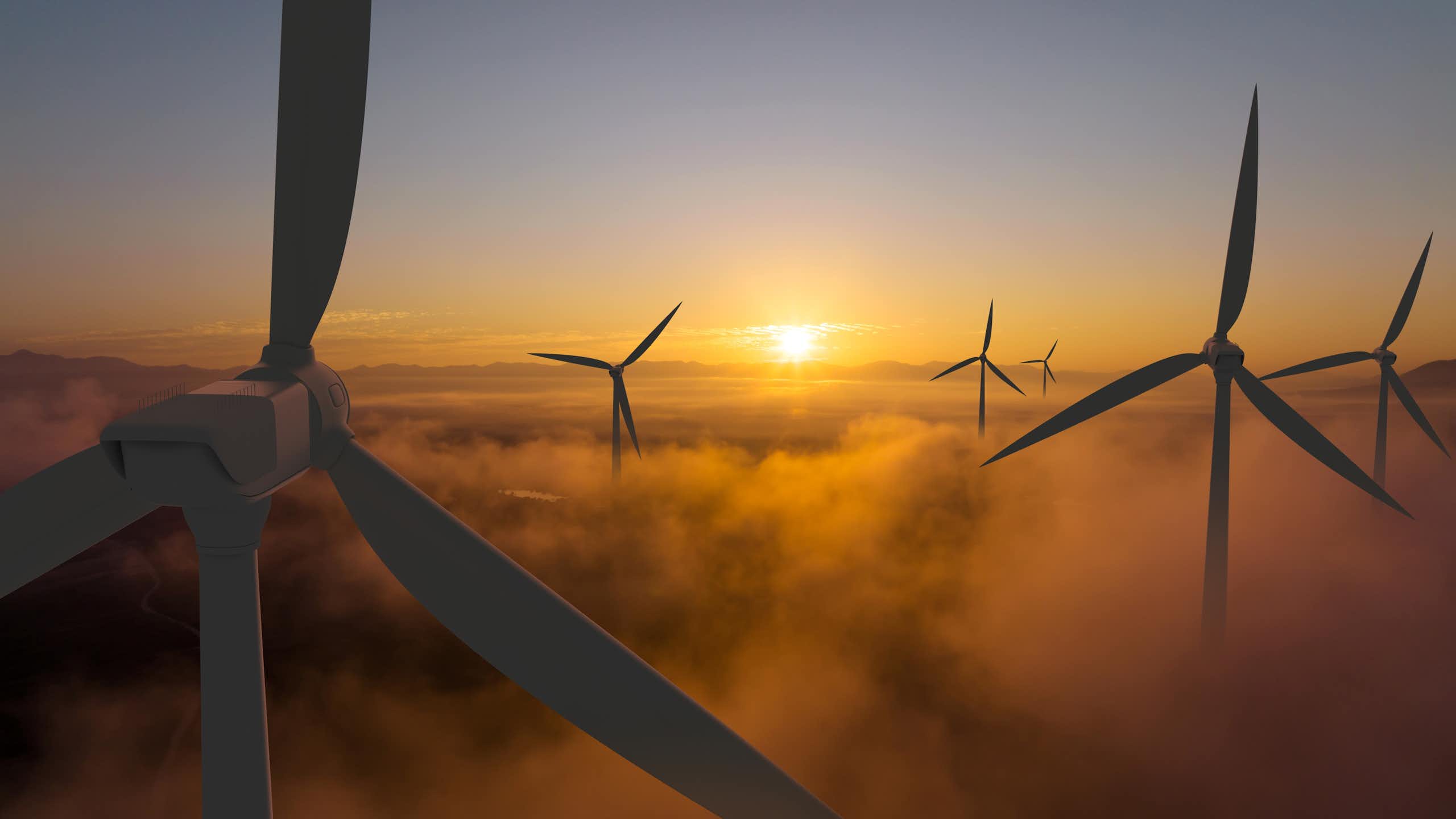 Wind turbines at sunset