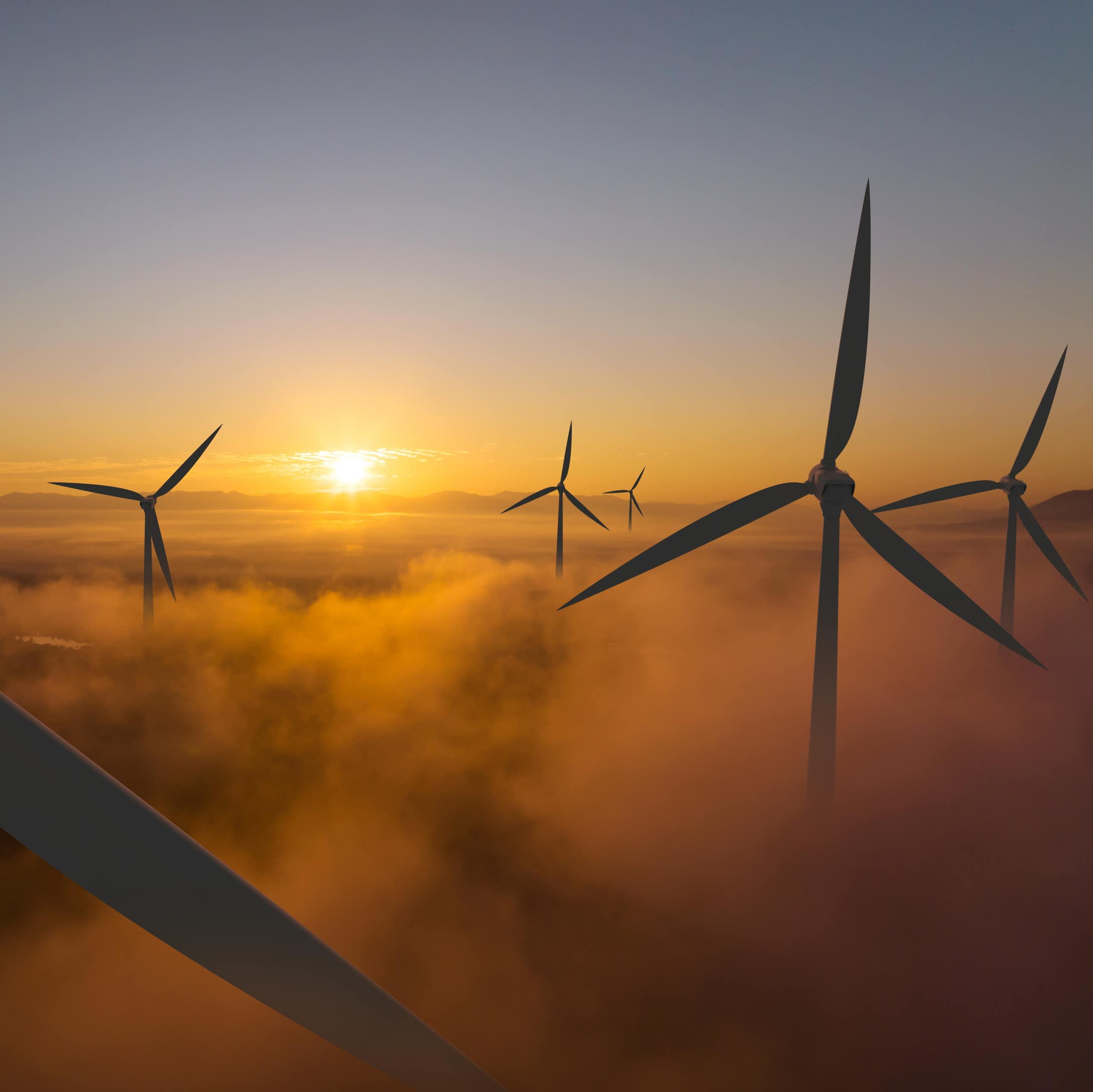 Wind turbines at sunset