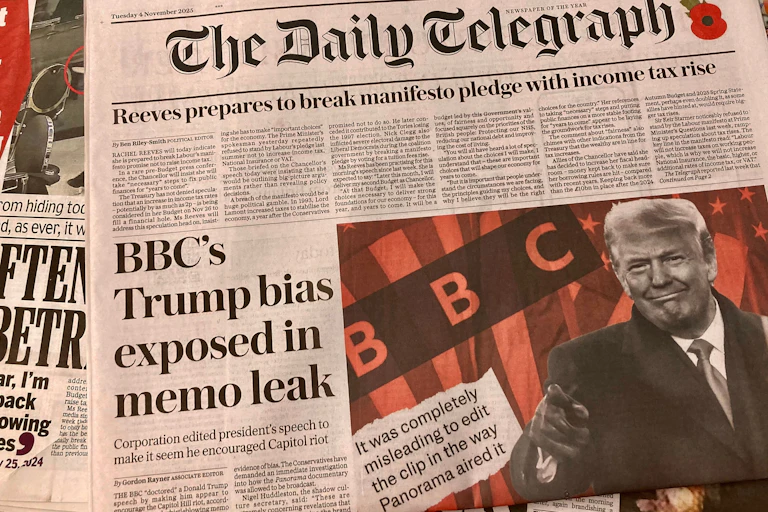 Front page of the Telegraph with the headline 'BBC's Trump bias exposed in memo leak'