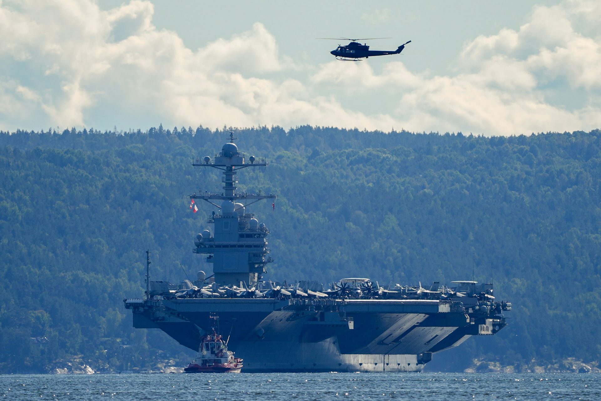 US aircraft carrier, the USS Gerald R Ford, near the Norwegian capital of Oslo.