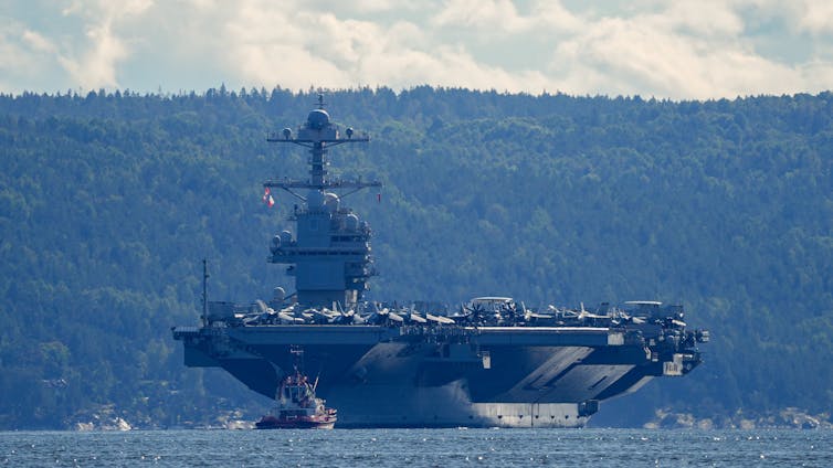 US aircraft carrier, the USS Gerald R Ford, near the Norwegian capital of Oslo.