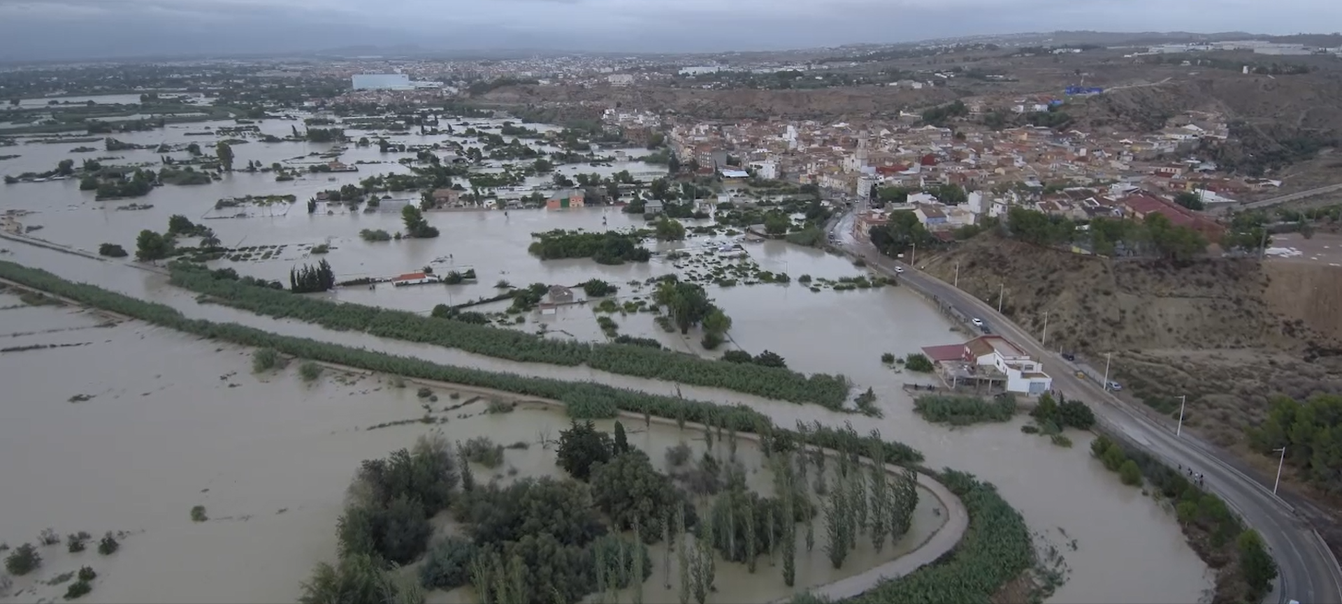 Inundación de la llanura aluvial del Rio Segura (en la Ribera de Molina) durante la DANA del 2019