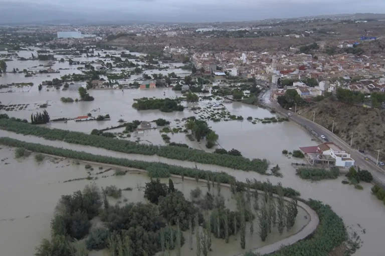 Inundación de la llanura aluvial del Rio Segura (en la Ribera de Molina) durante la DANA del 2019