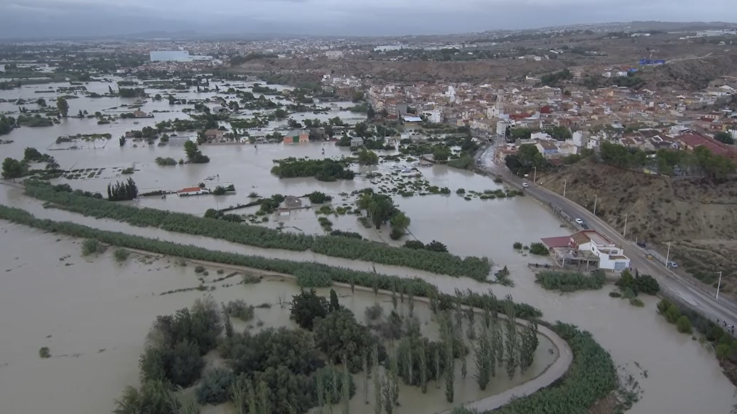 Inundación de la llanura aluvial del Rio Segura (en la Ribera de Molina) durante la DANA del 2019