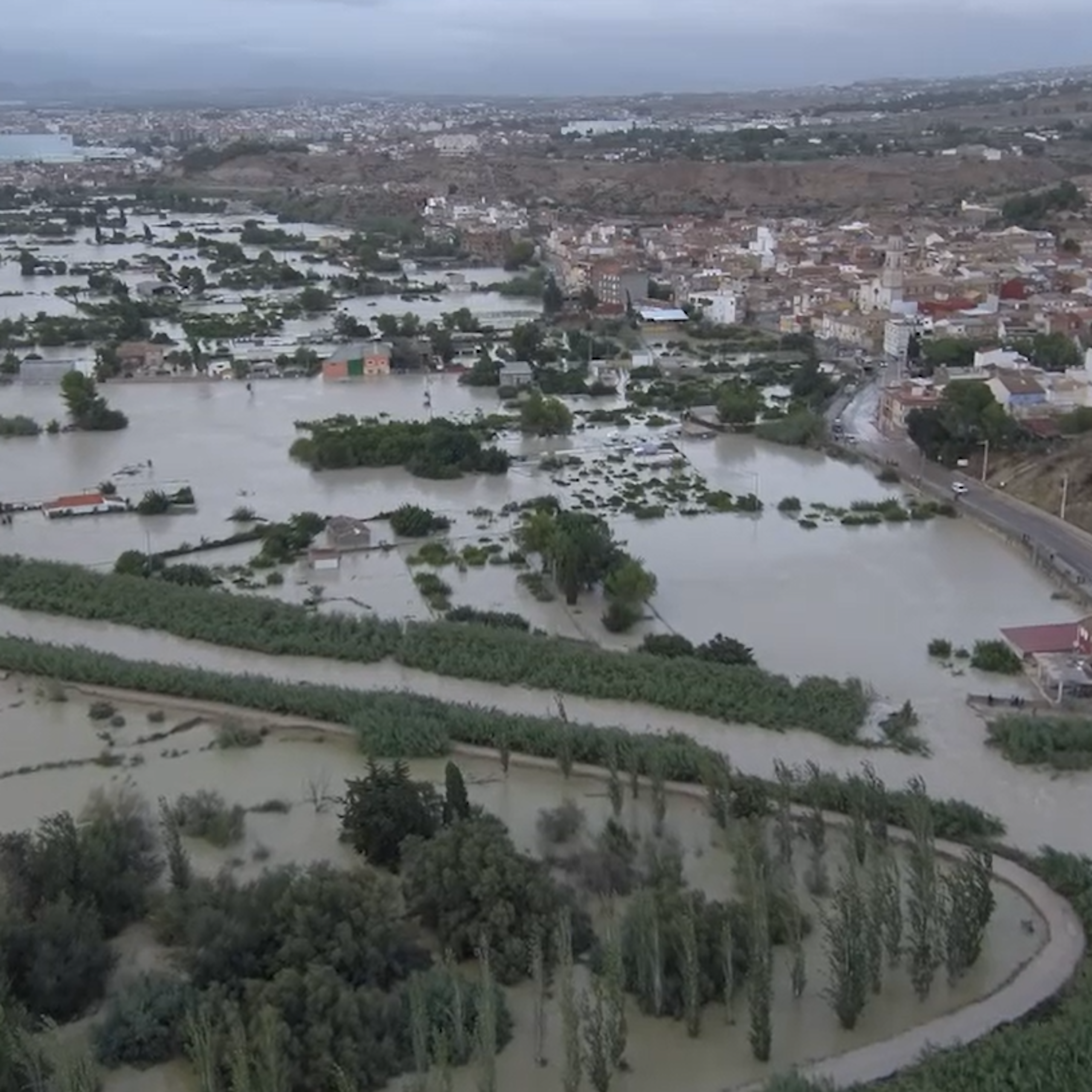 Inundación de la llanura aluvial del Rio Segura (en la Ribera de Molina) durante la DANA del 2019