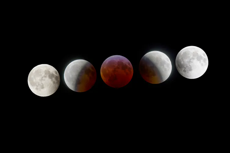 Eclipse de Luna de 2019-01-21.Secuencia de fotos en la que se observa la forma circular de la sombra de la Tierra