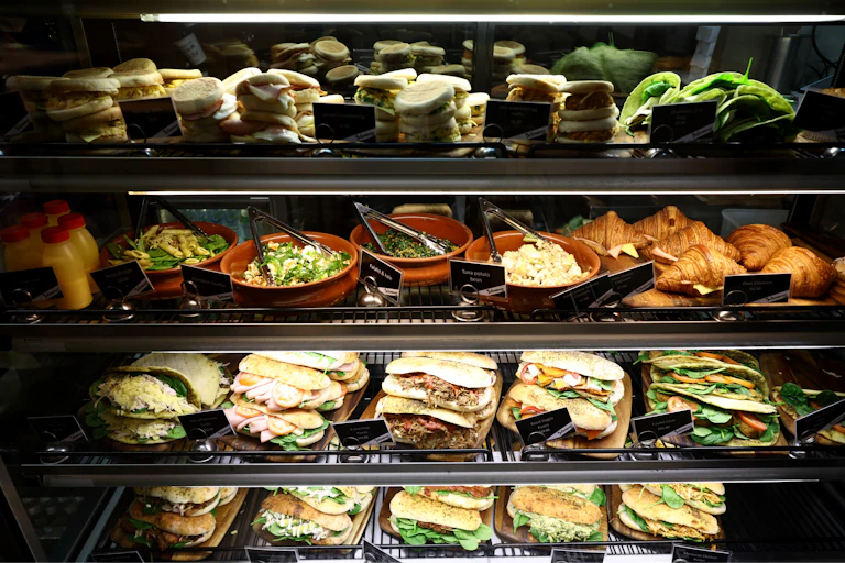 Food is seen on display at a cafe in Melbourne