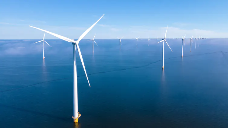 offshore wind turbines, blue sea